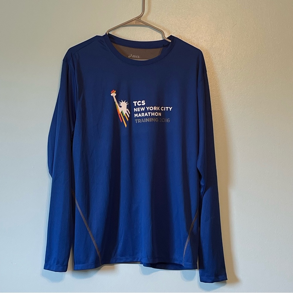 Men’s Asics Blue NYC Marathon Long Sleeve Athletic Shirt
